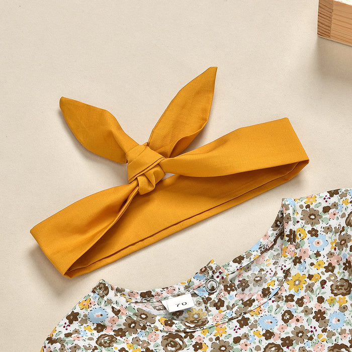 Girls' floral top solid Shorts Set