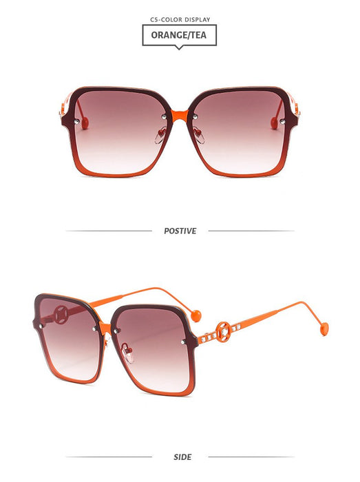 Square metal sunglasses V-shaped diamond inlay