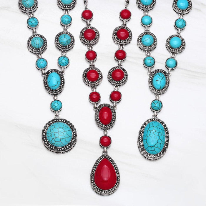 Vintage Round Turquoise Geometric Modeling Necklace