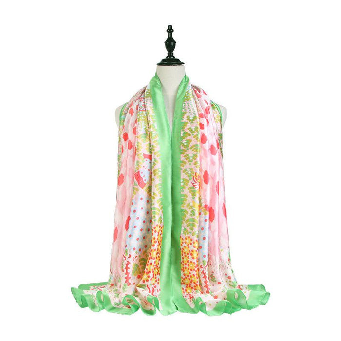 New Satin Printed Scarf Shawl Butterfly Dance Flower Room Sunscreen and Warmth
