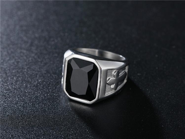 Personality Punk Cross Men's Titanium Steel Gem Ring Foreign Trade Jewelry