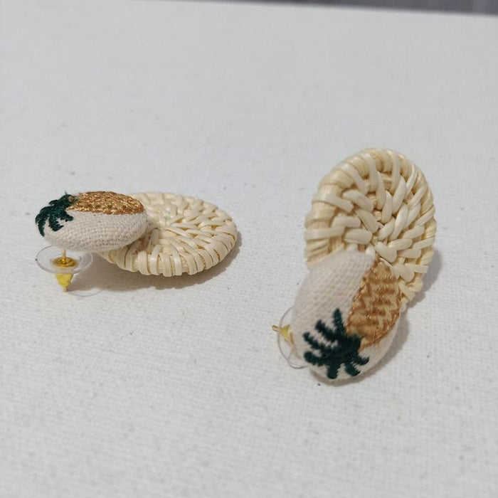 Popular Cloth Embroidery Pineapple Rattan Circle Earrings