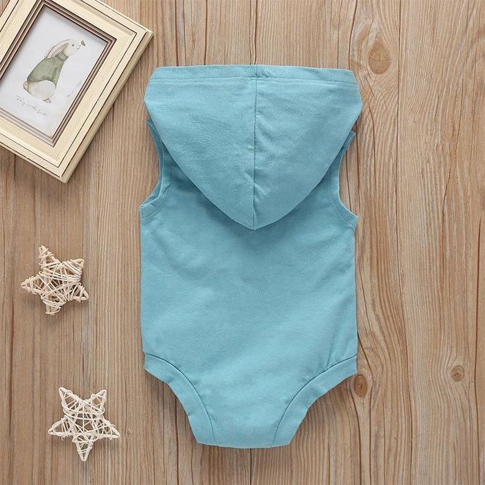 Summer Baby Hooded Jumpsuit Sleeveless Solid Color Bodysuit