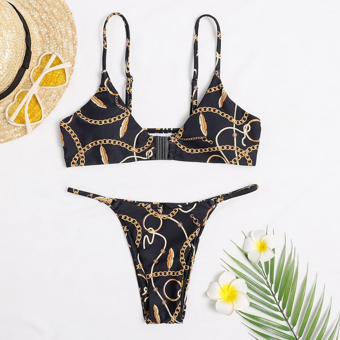 New Sexy Backless Printed Bikini Set