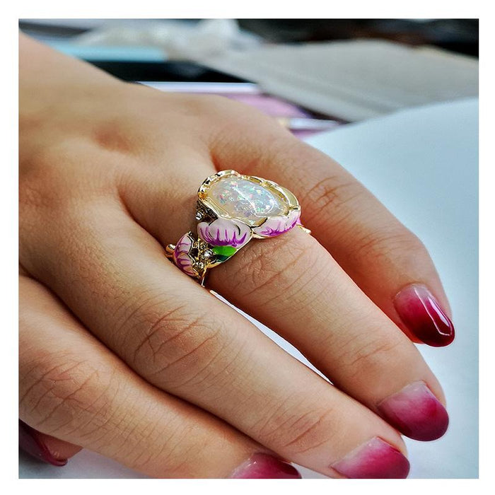 Enamel Painted Flower Women's Ring
