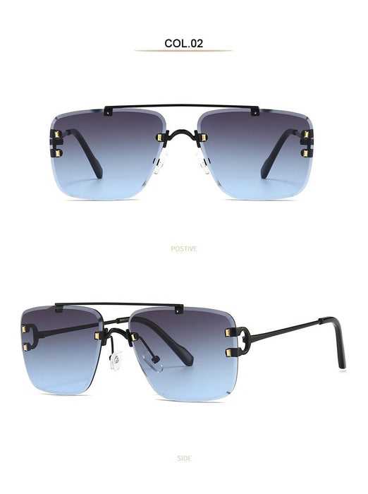 Men's and women's square metal double beam Sunglasses