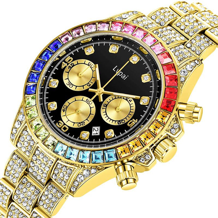 Lvpai Brand Men Watch Women Iced Out Diamond Hip Hop Fashion Large Dial Calendar Lover Ladies Quartz Wrist Watch Montre Femme