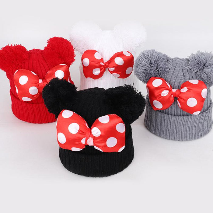 Cute Dot Bow Knitted Winter Warm Beanie