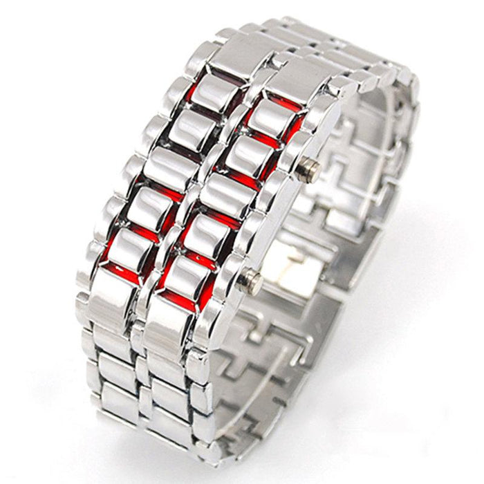 Men Women Lava Iron Samurai Metal LED Faceless Bracelet Watch