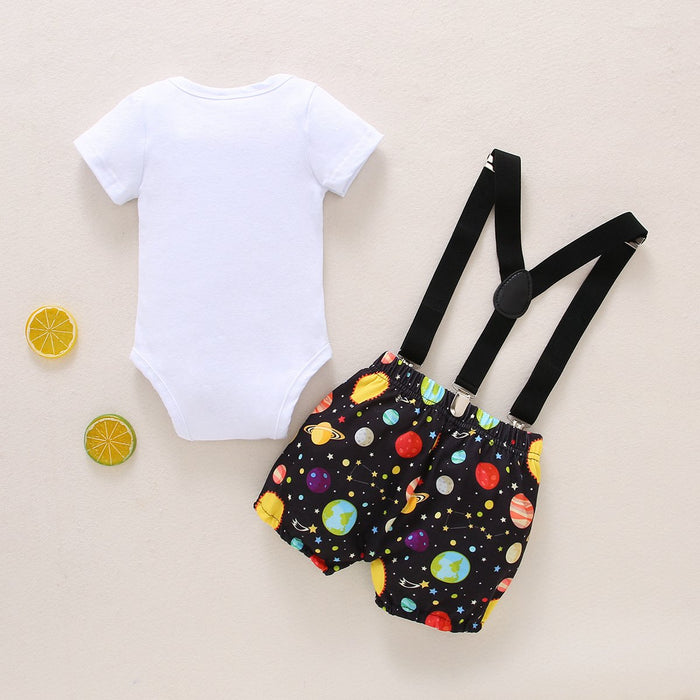 Infant Khaki star embroidered short sleeve strap two piece set