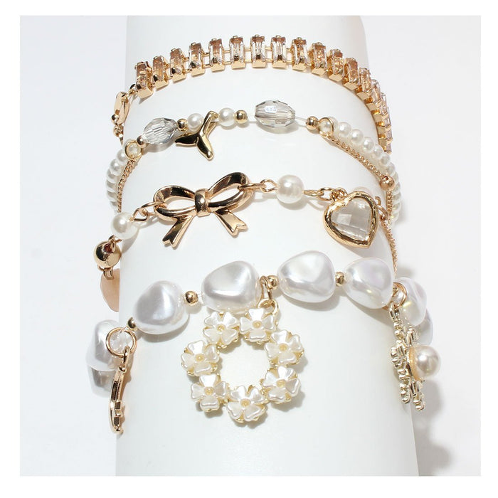 New Women's Irregular Pearl Heart Bow Bracelet Accessory