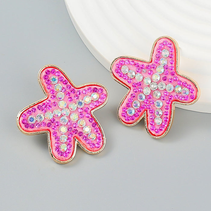 New Summer Beach Leisure Style Starfish Earrings Accessories Inlaid Rhinestone