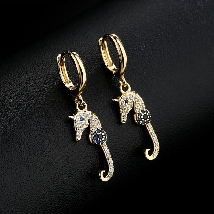 New Gold Color Zircon Small Fish Seahorse Women's Earrings