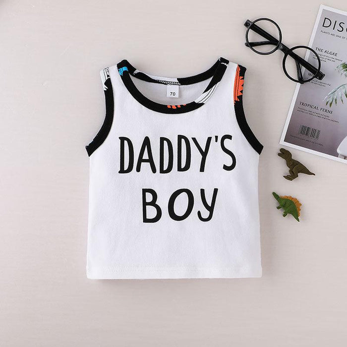 Daddy's Boy Cartoon Dinosaur Vest Shorts Set