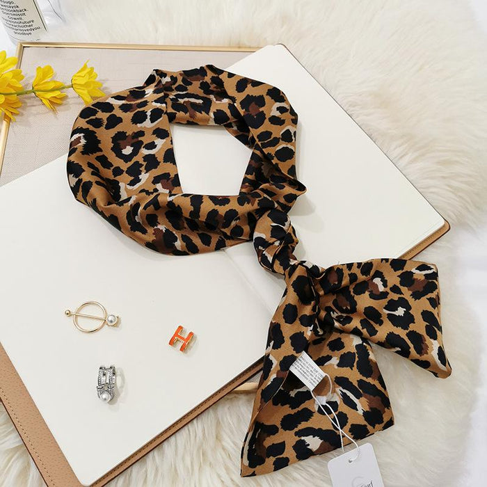 Imitation  scarf thin narrow strip leopard pattern simple waist chain scarf