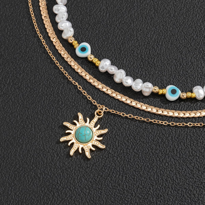 Retro Sun Turquoise Pendant Contrast Color Personalized Eye Necklace