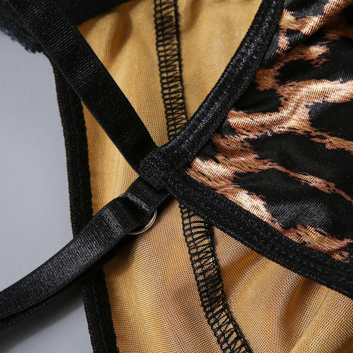 Sexy Leopard Print Bodysuit One-piece Lingerie with Choker