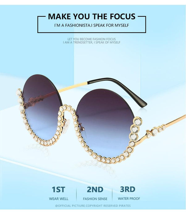 Round half frame metal Rhinestone Sunglasses