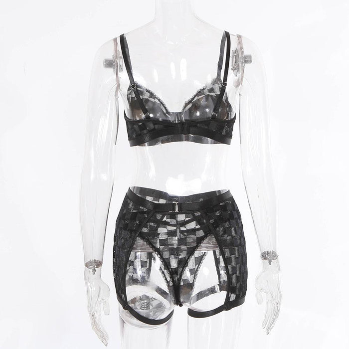 Sexy Lace Lingerie Three Piece Set Women Fashion Underwear