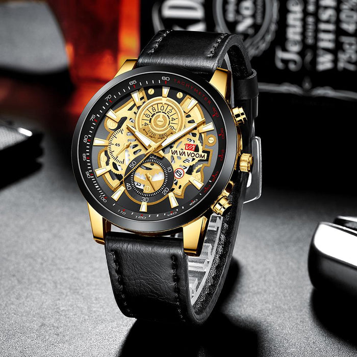 Men Watch Sports Fashion Mechanical Style Leather Business Calendar Waterproof WristWatch