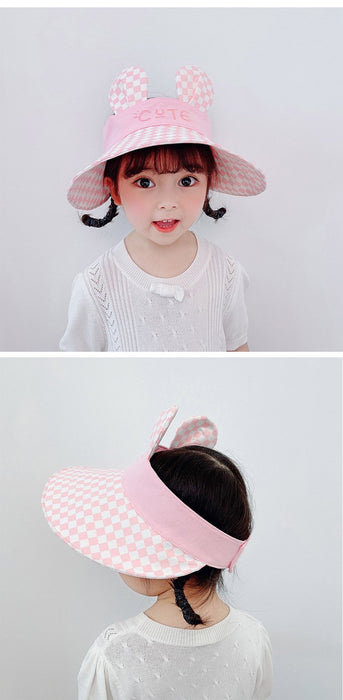 Summer Children's Plaid Rabbit Ears Big Brim Sunshade Hat