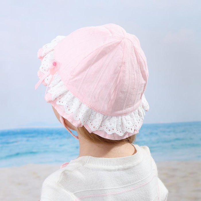 Pink Lace Bow Children's Sunscreen Warm Fisherman Hat