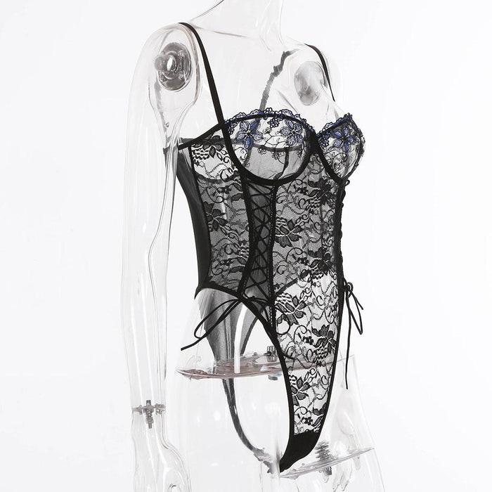 Flower Embroidered Patchwork Sexy Lingerie Bodysuit
