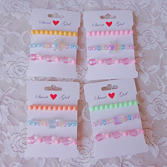 Children's cute cartoon Bracelet girls Beaded Head Jewelry Set