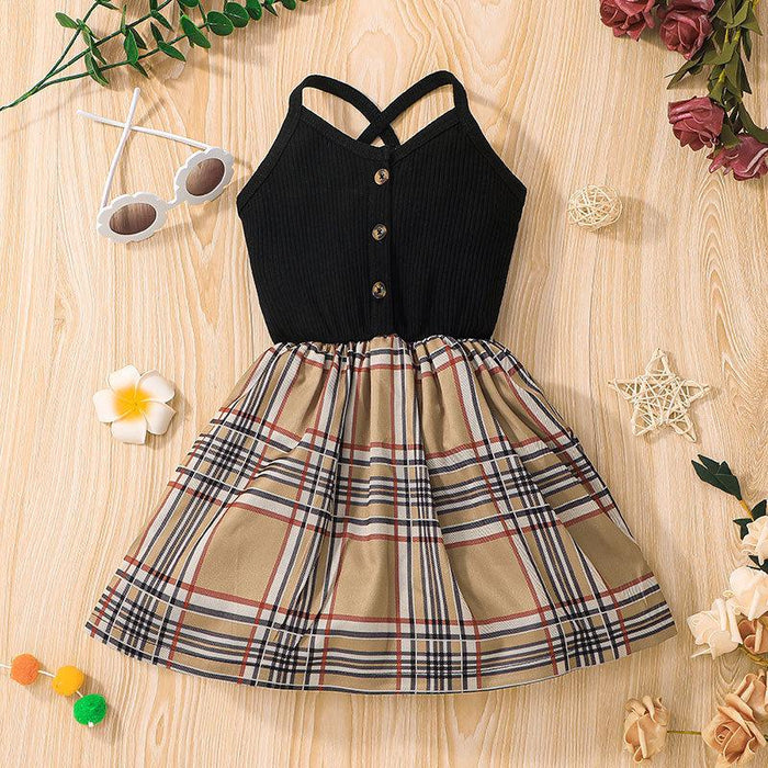 Summer Girls' Suspender Skirt Plaid Dress Children's Skirt