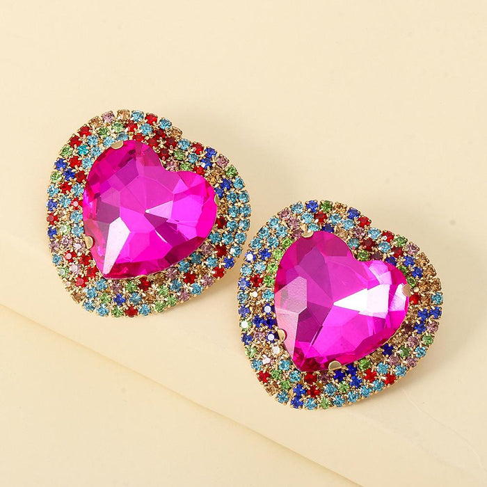 New Simple Love Female Opal Earrings Accessories Inlaid Rhinestone