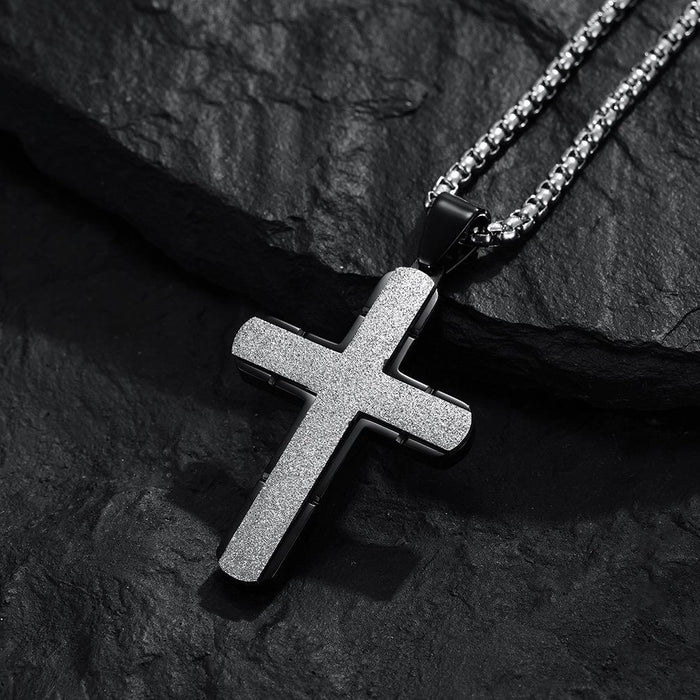 Men's Stainless Steel Cross Emery Pendant Necklace Jewelry