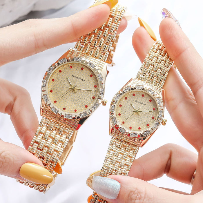 Gold Watch Trendy Steel Band Quartz Casual Couple Fashion Watches