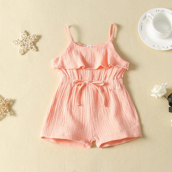 Solid color Jumpsuit shorts bow