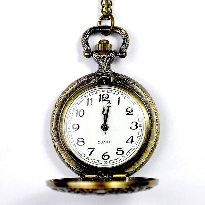 Medium White Roman Double Time Display Vintage Stripe Pocket Watch LL7303
