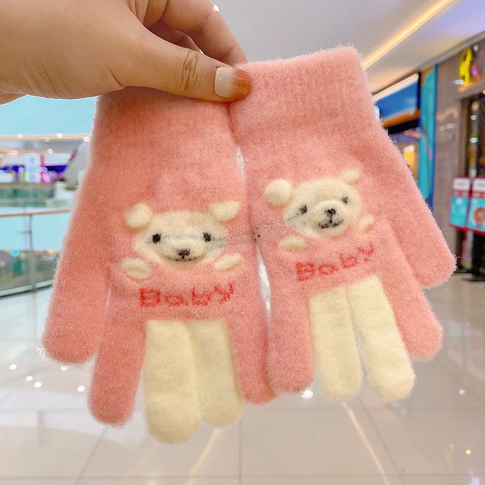 Winter Baby Sweet Cartoon Knitted Yarn Keep Warm Gloves
