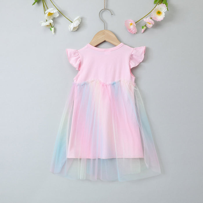 Girls dress solid Butterfly Dress rainbow gauze skirt