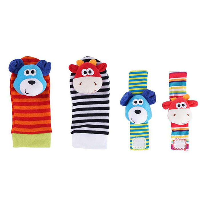 4PCS/SET Baby Stuffed Animals Wrist Rattle Foot Finder Socks 0~12 Months