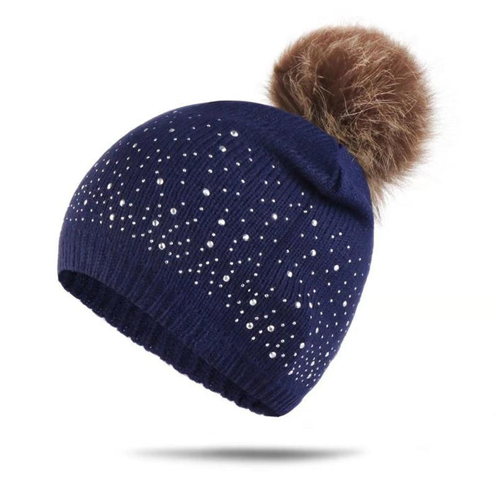 Fashion Rhinestone Inlay Solid Color Baby Pompom Hat