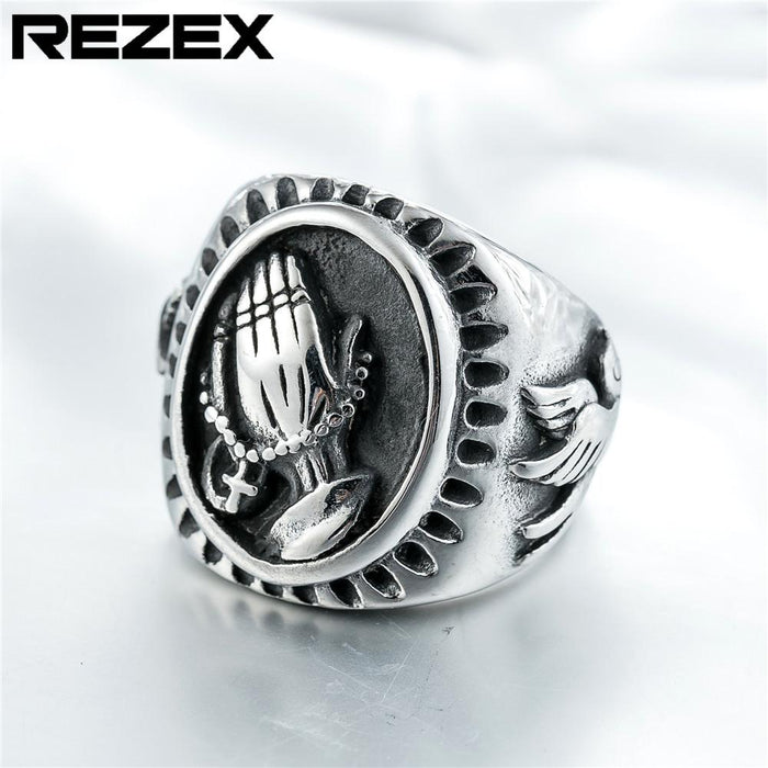 Christian Hands Prayer Peace Pigeon Titanium Steel Ring