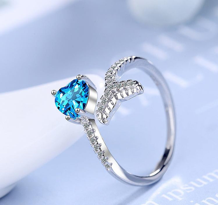 Fashion Heart Blue Fishtail Open Ring