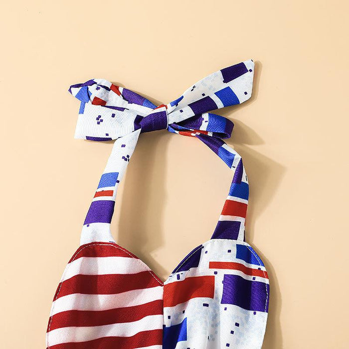 Girls Summer Independence Day Striped Jumpsuit