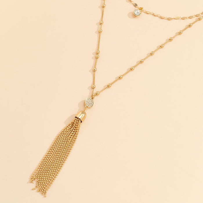 Simple Beaded Tassel Pendant Double Layer Necklace