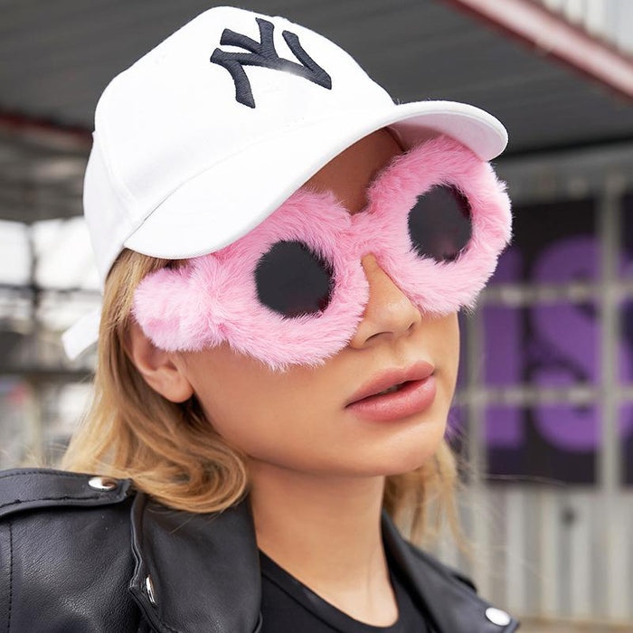 Women's Fashion Round Frame Plush Sunglasses