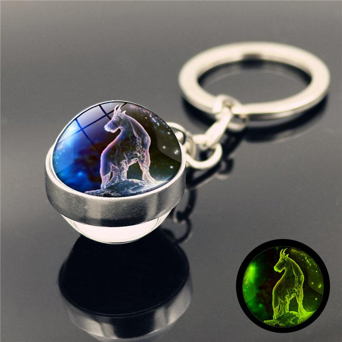 Luminous Twelve Constellations Key Chain Pendant Double-sided Glass Ball Pendant
