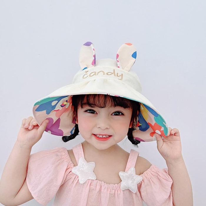 Summer  Cute Rabbit Ears Double-sided Children's Foldable Empty Top Hat