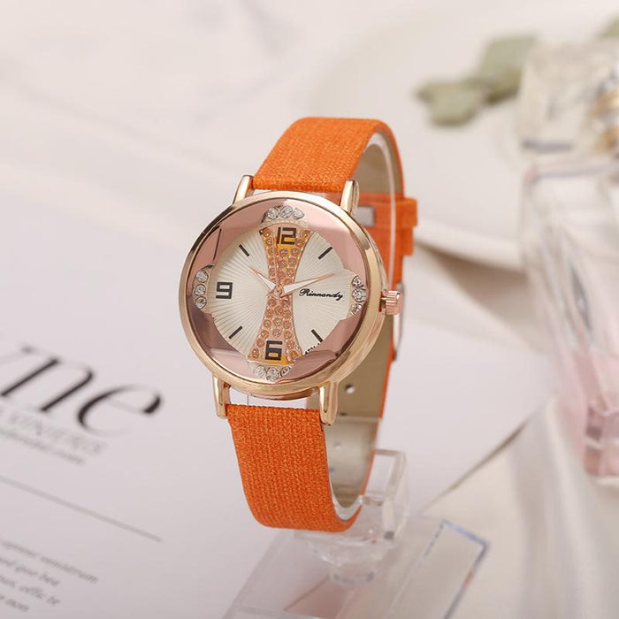 New Style Rhinestone Color Matching Leisure Personalized Leather Ribbon Watch Llz22224