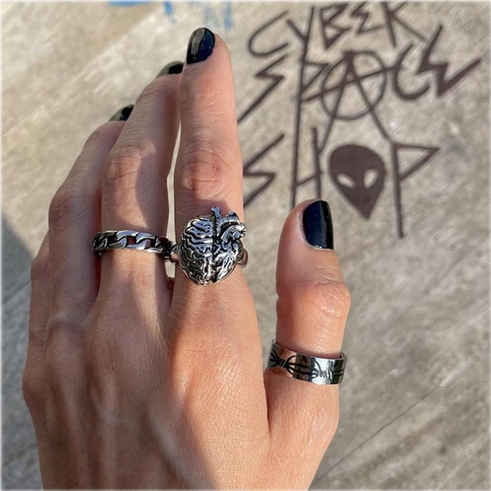 Gothic Punk Heart Grog Skull Rings