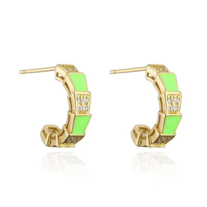 Light Luxury Style Oil Drop Gold Color Zircon Geometric Earrings