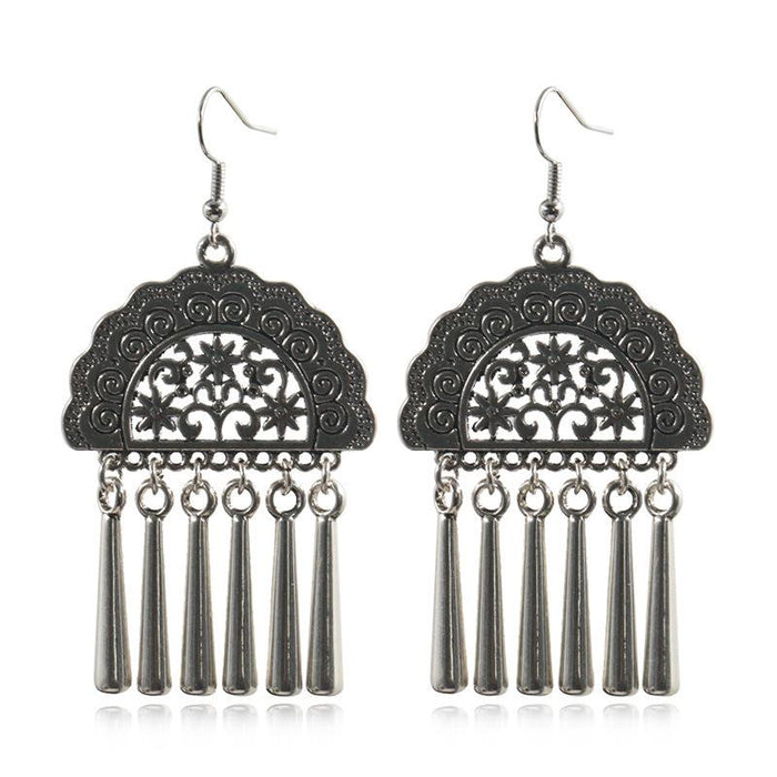 Women's Bohemian Ethnic Silver Peacock Flower Leaf Earrings