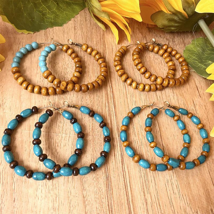 Retro Personality Wooden Ethnic Style Round Women's Earrings